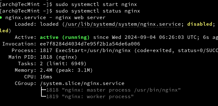 Start Nginx in Arch Linux