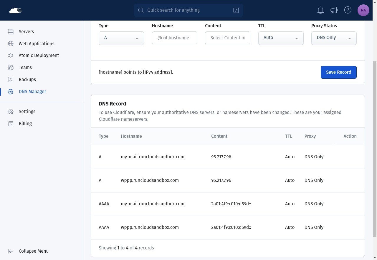 setting up domain name in RunCloud