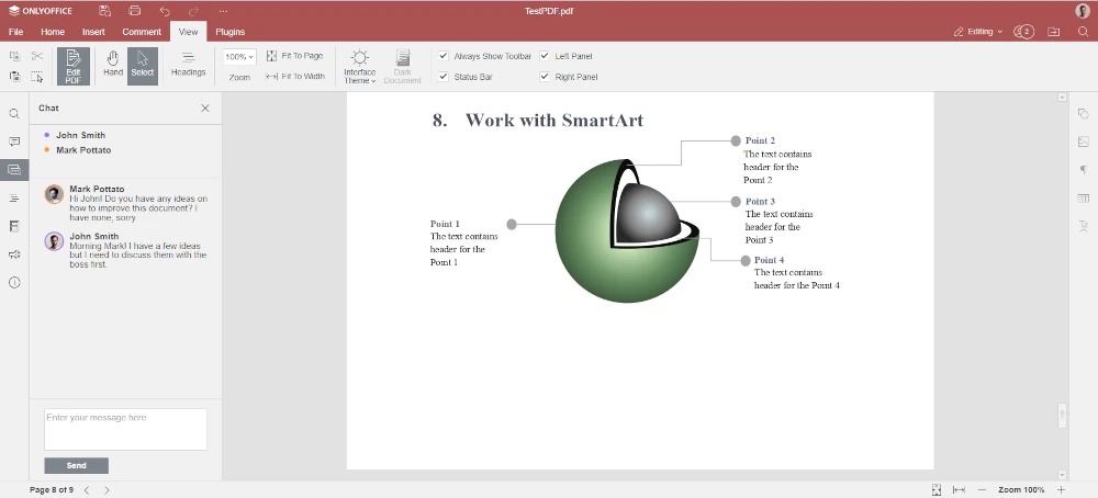 Built-in Chat in ONLYOFFICE PDF Editor