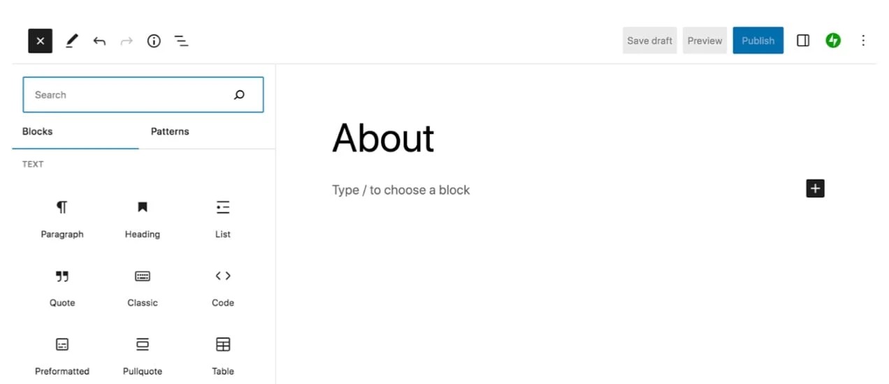 creating an About page with the block editor