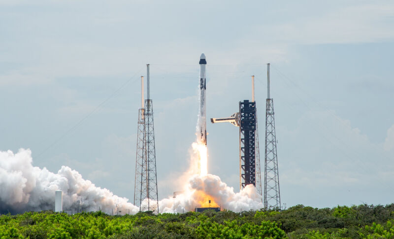 SpaceX's Crew Dragon spacecraft climbs away from Cape Canaveral Space Force Station, Florida, on Saturday atop a Falcon 9 rocket.