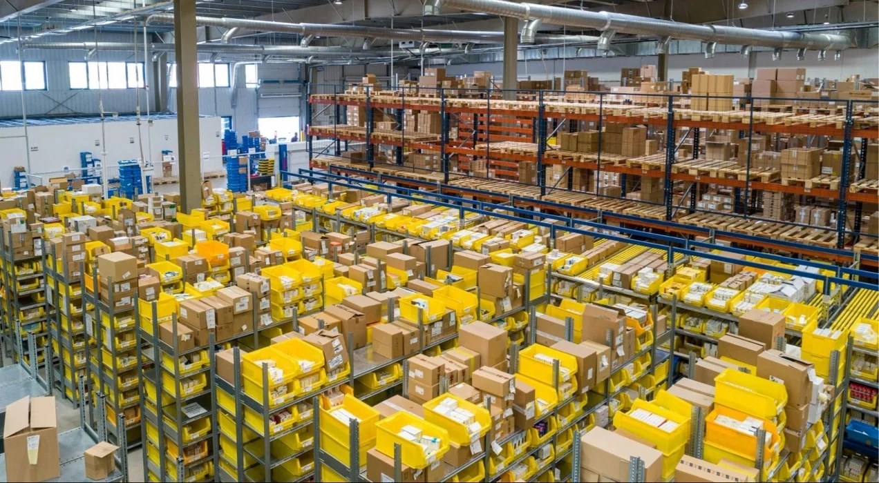 warehouse full of boxes and bins