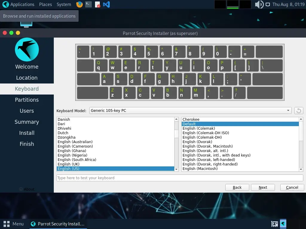 ParrotOS Keyboard