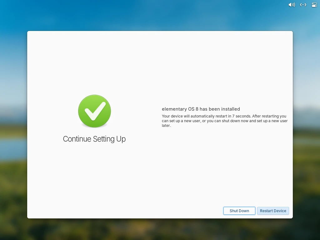 elementary OS Installation Completes