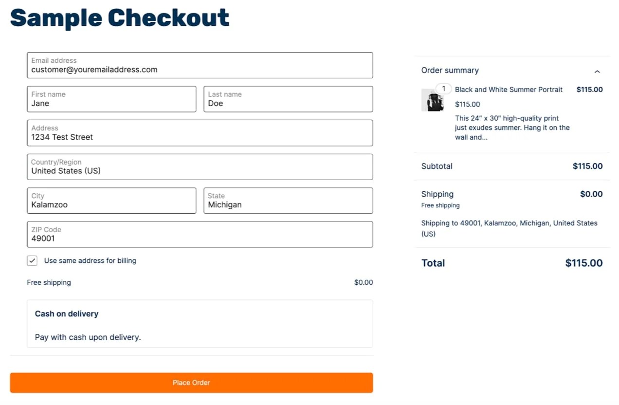 Sample checkout form for customer data in WooCommerce.