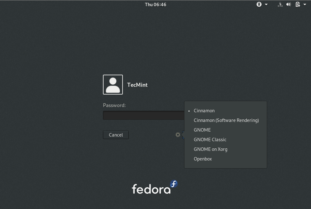 Select Desktop Environment in Fedora