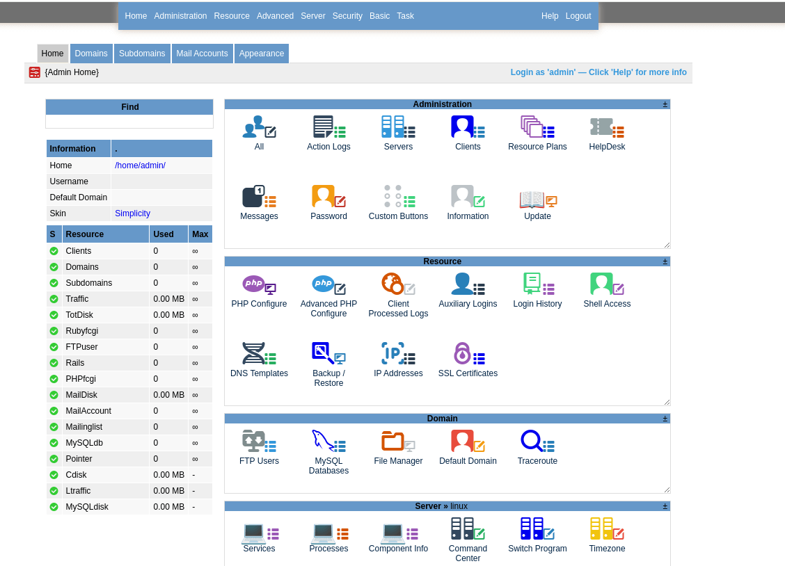 Kloxo Admin Dashboard