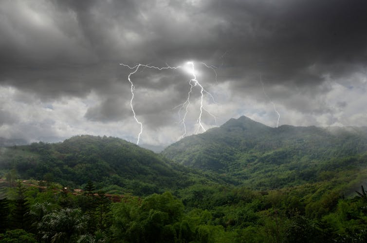 Lightning over mountains