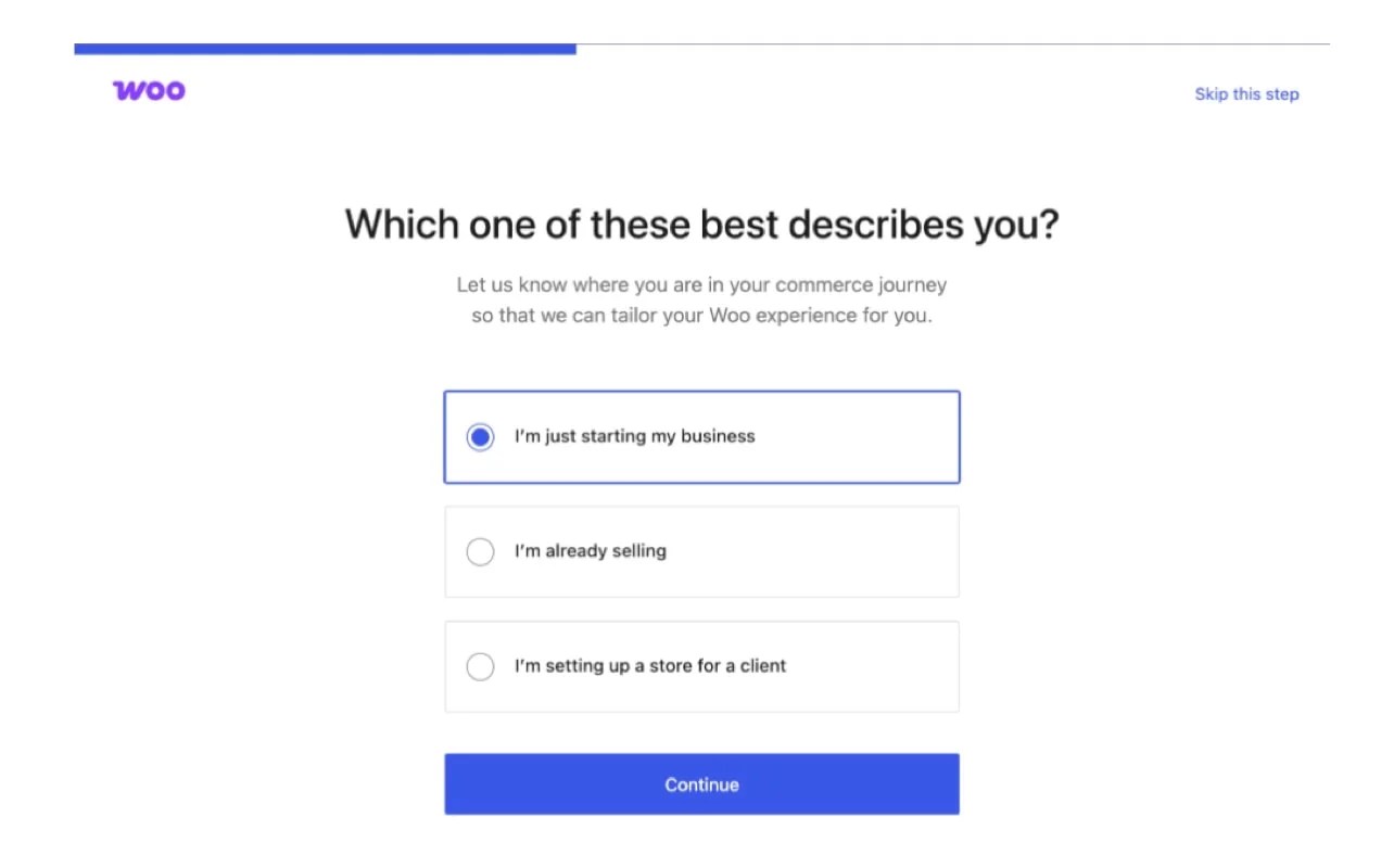 WooCommerce setup wizard with questions about the business