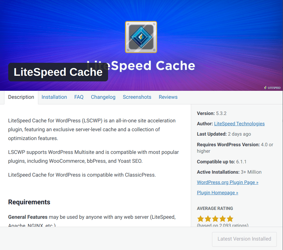 LiteSpeed Cache plugin homepage