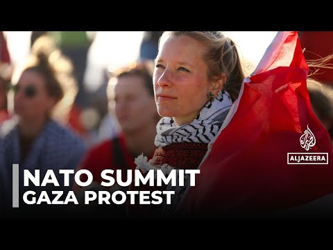 NATO summit demonstration: Protesters accuse alliance of being complicit in Gaza