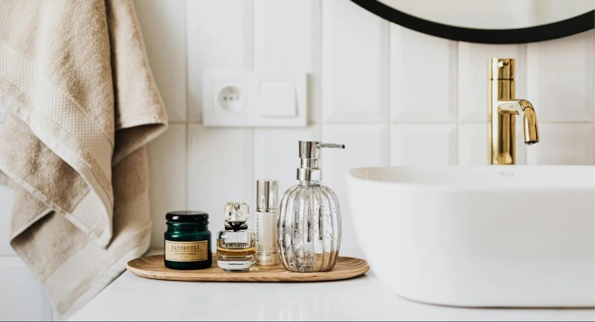modern bathroom with sink and toiletries