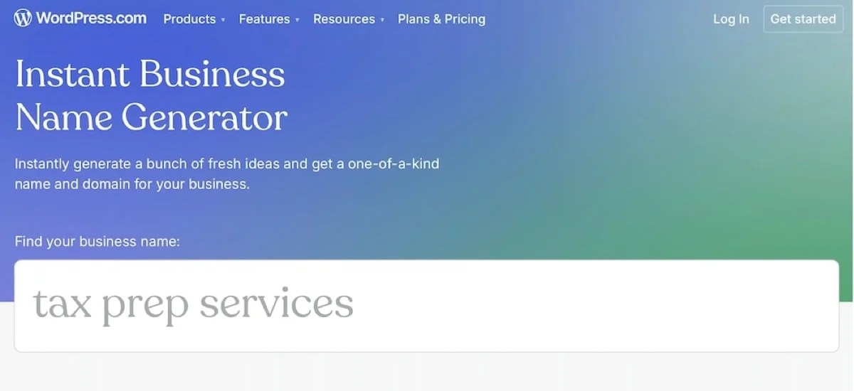 WordPress.com instant business name generator