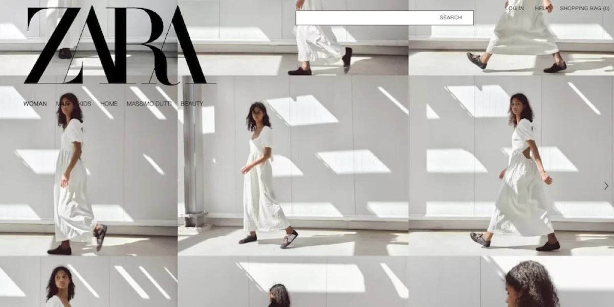 Zara homepage with images of models wearing their clothing