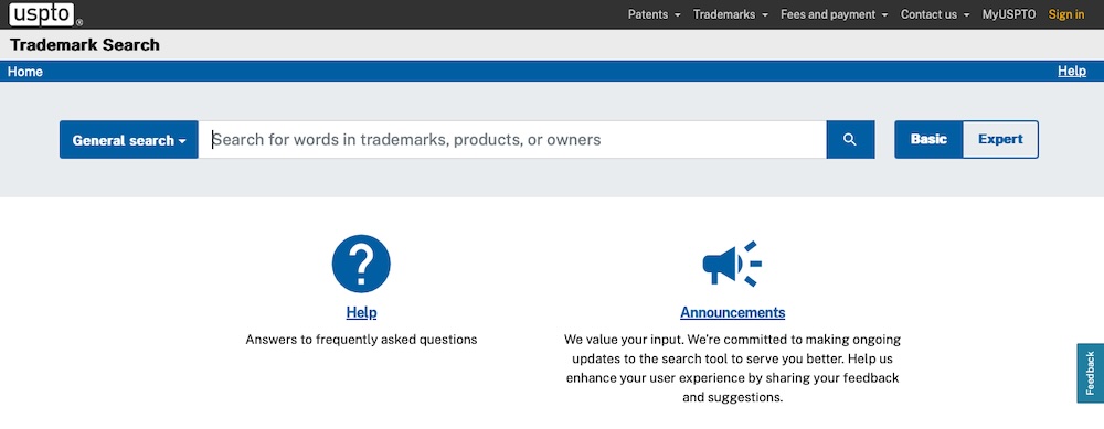USPTO trademark search tool 