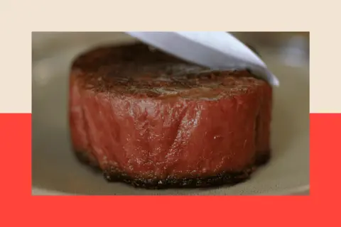 Ivy Farm Technologies A knife slices into a lab grown steak