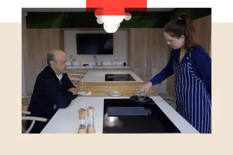 Ivy Farm Technologies Pallab looks on as a lab grown steak is cooked