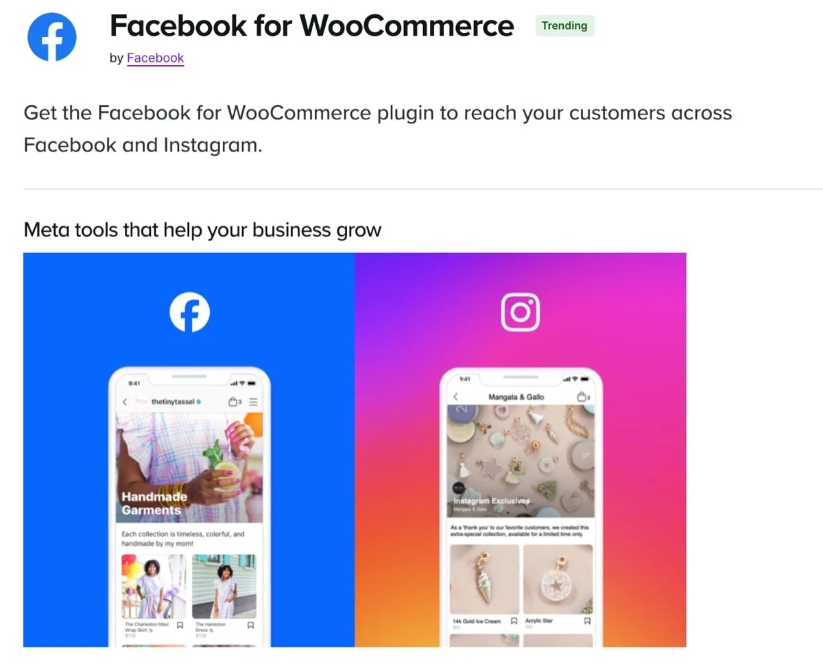 Facebook for WooCommerce extension page