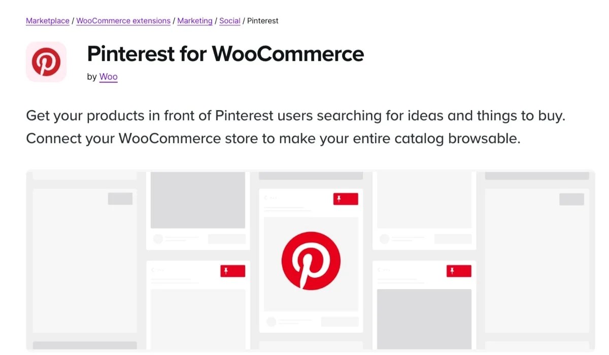 Pinterest for WooCommerce extension page