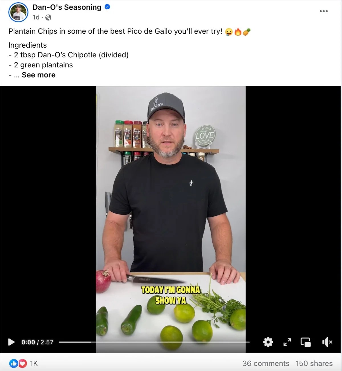 Dan-O's Seasoning Instagram post with a video recipt