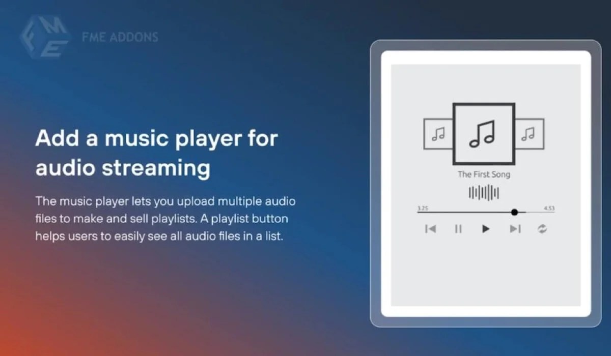 gradient background with the text "add a music player for audio streaming"