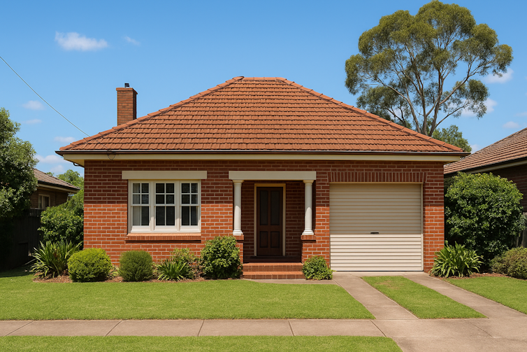 Red tiled, red brick, suburban Australian house, generated by AI.