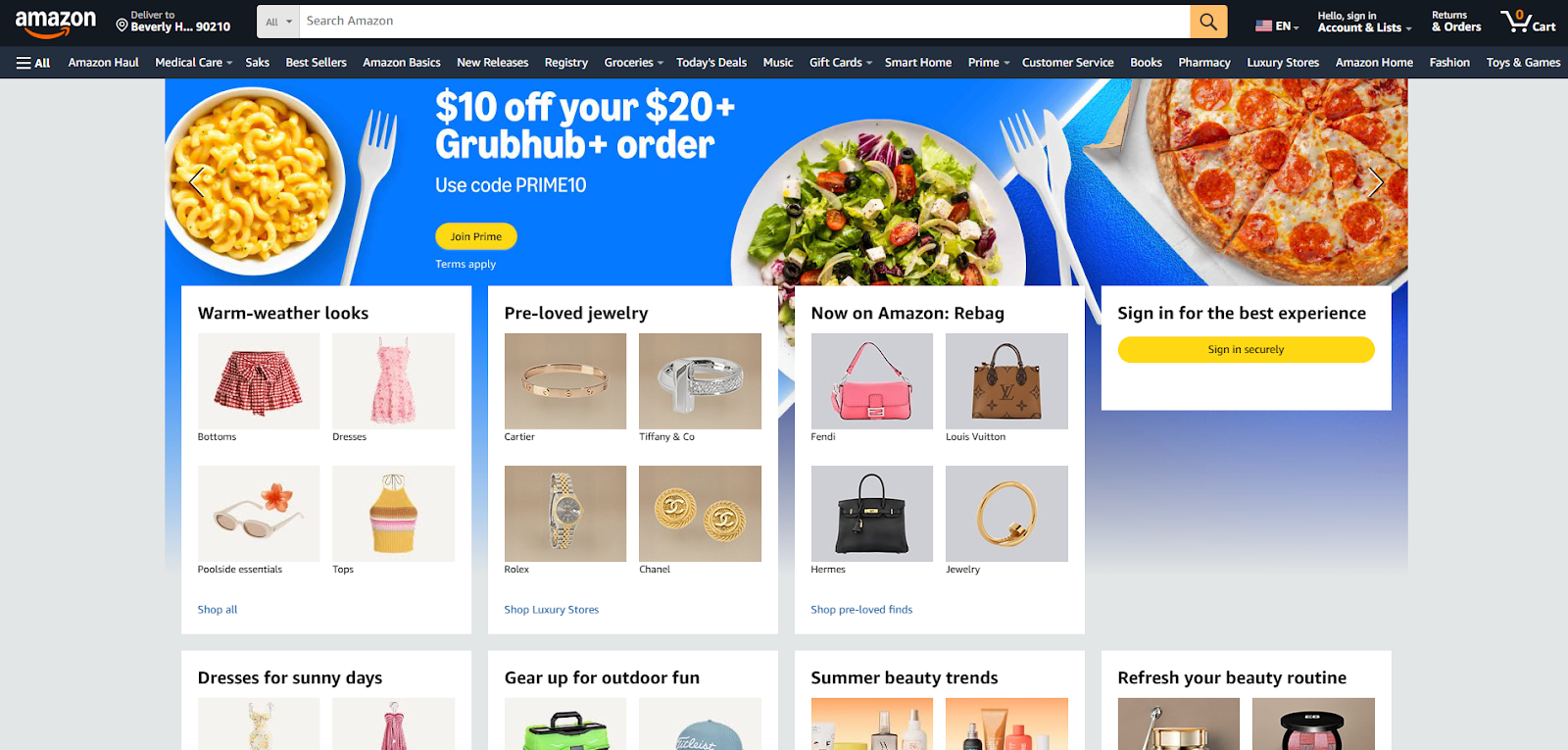 screenshot of an Amazon homepage