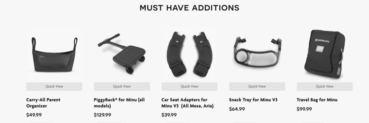 grid of must have additions to strollers from UPPAbaby