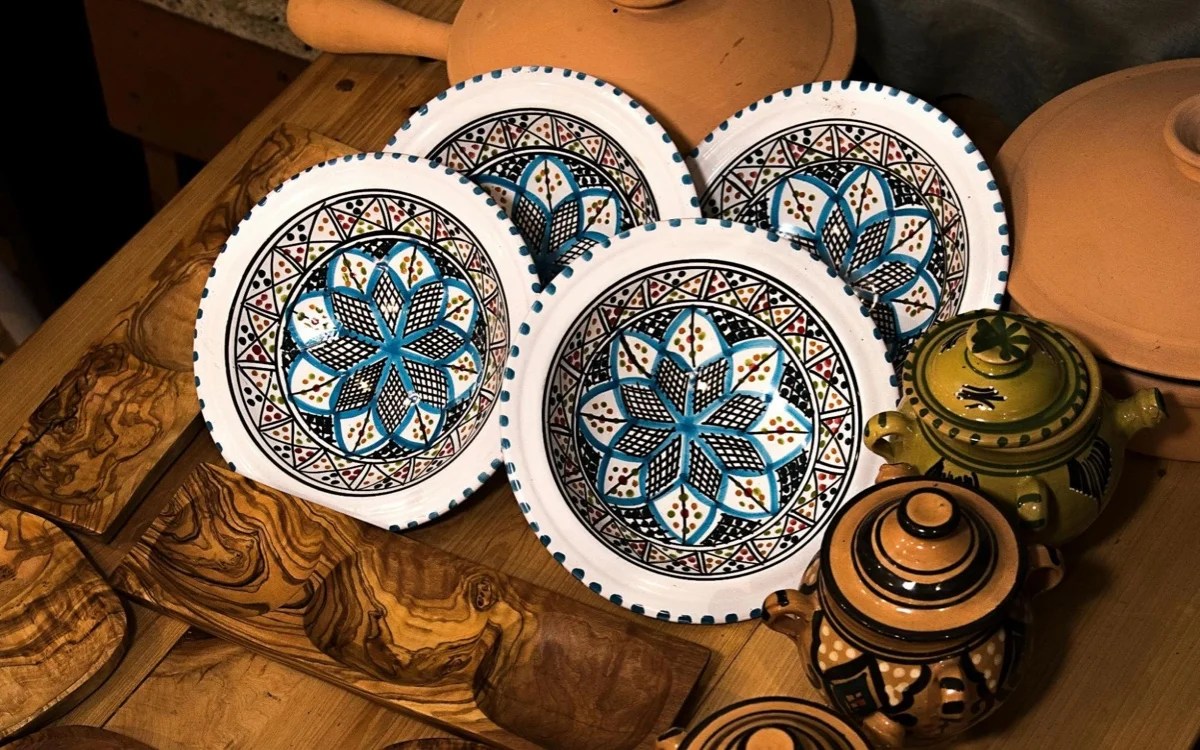 decorate blue plates on a table