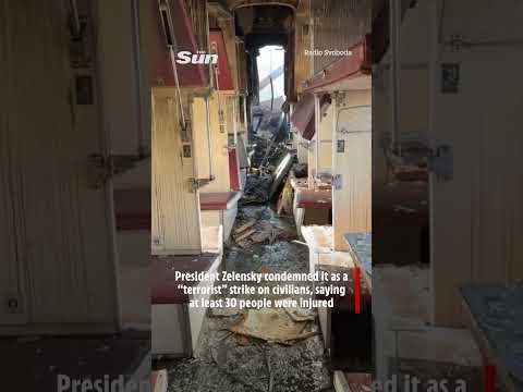 ‘Savage’ Russian attack on Ukrainian train leaves carriage ripped open