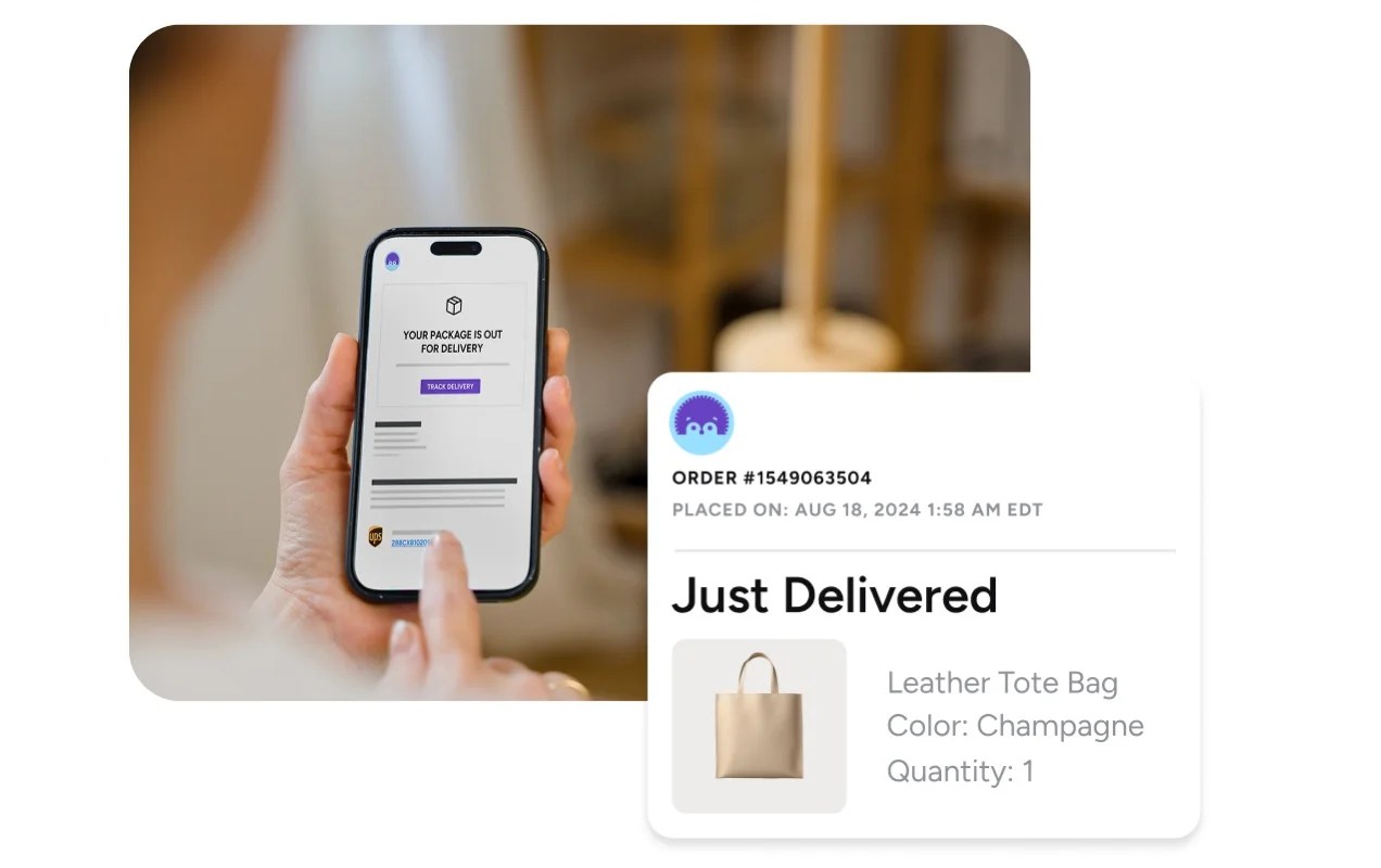 "just delivered" order notification on a phone