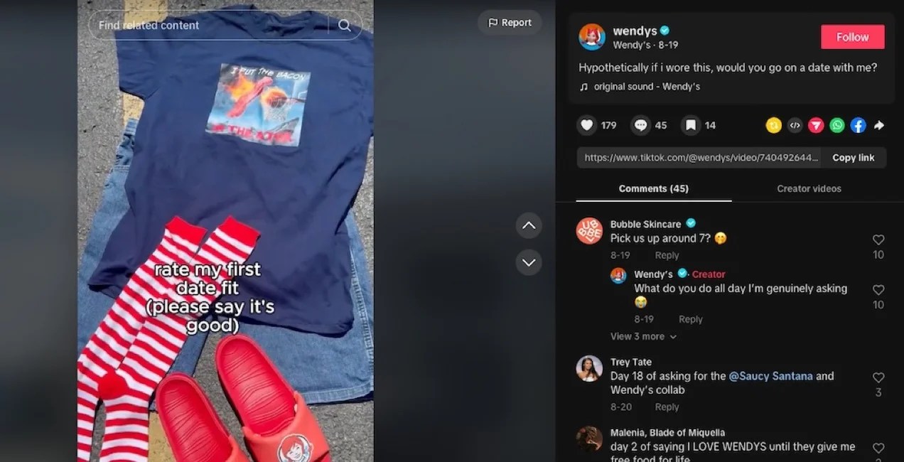 TikTok post from Wendy's with a funny caption