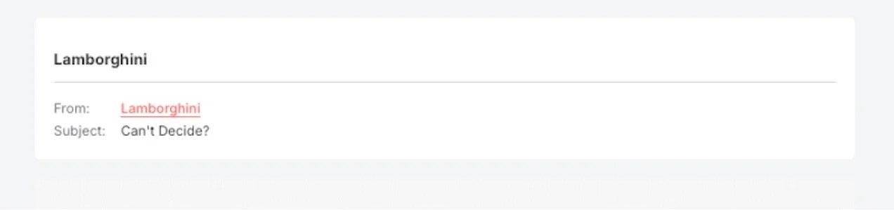 Lamborghini subject line, "Can't decide?"