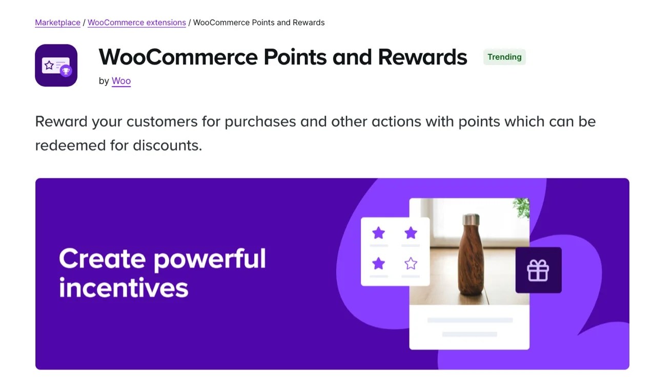 WooCommerce Points and Rewards extension page