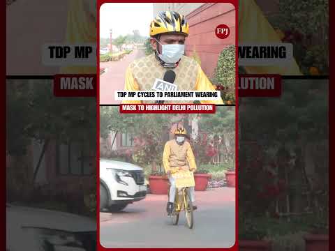 TDP MP Appalanaidu Kallisetti Cycles To Parliament Wearing Mask Amid Delhi Pollution Concerns