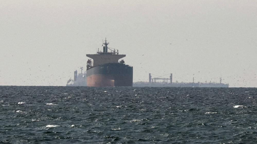 Cargo ships in the Gulf, near the Strait of Hormuz, on 11 March 2026