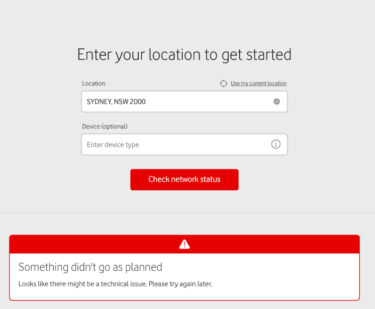 A grey and red box showing an error message.