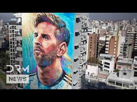 Lionel Messi's Giant Rosario Mural Updated With Third Star Ahead of World Cup Quarter-Final | AD1Z