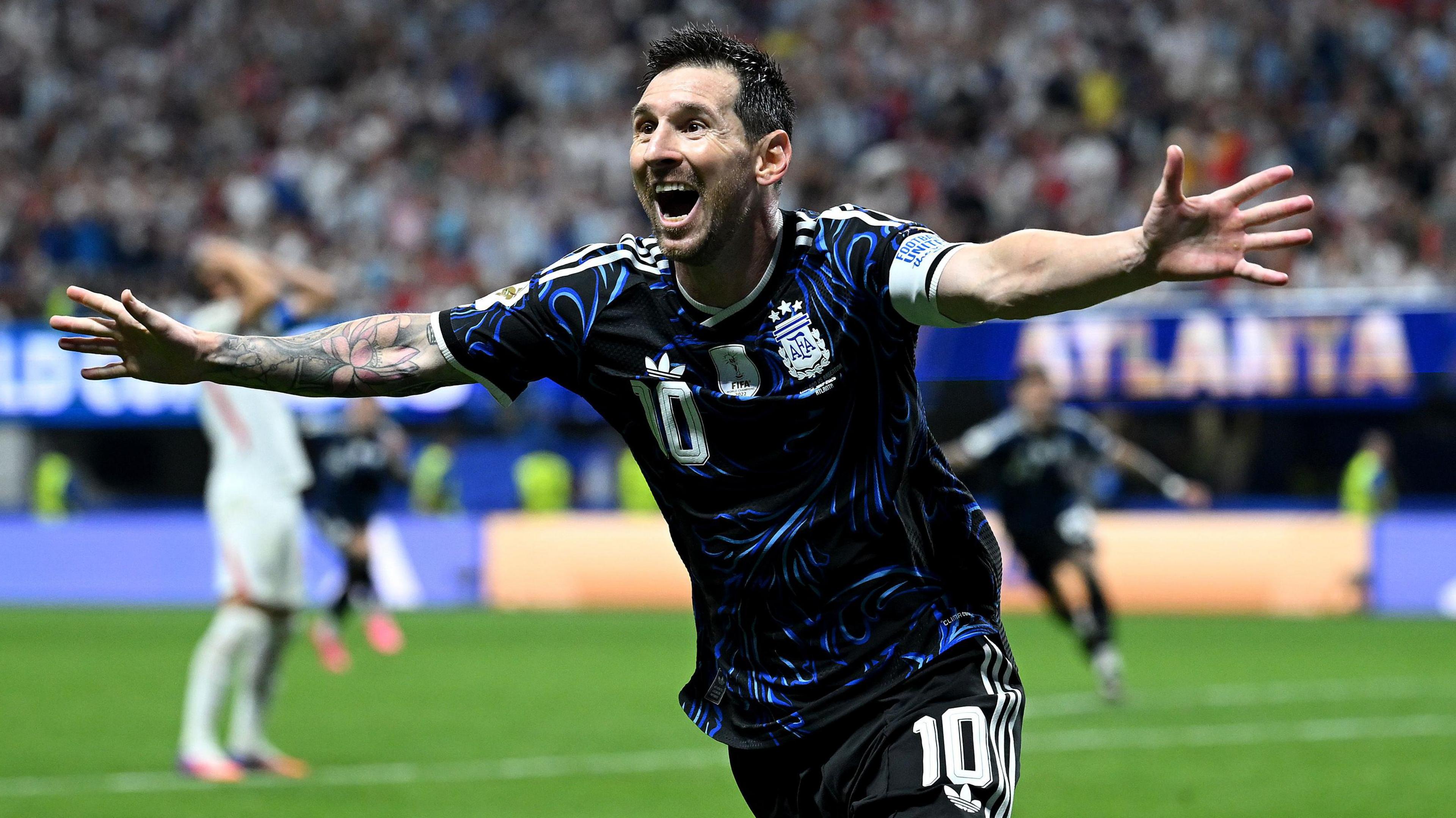 Lionel Messi celebrates Argentina's win over England in 2026 World Cup semi-final