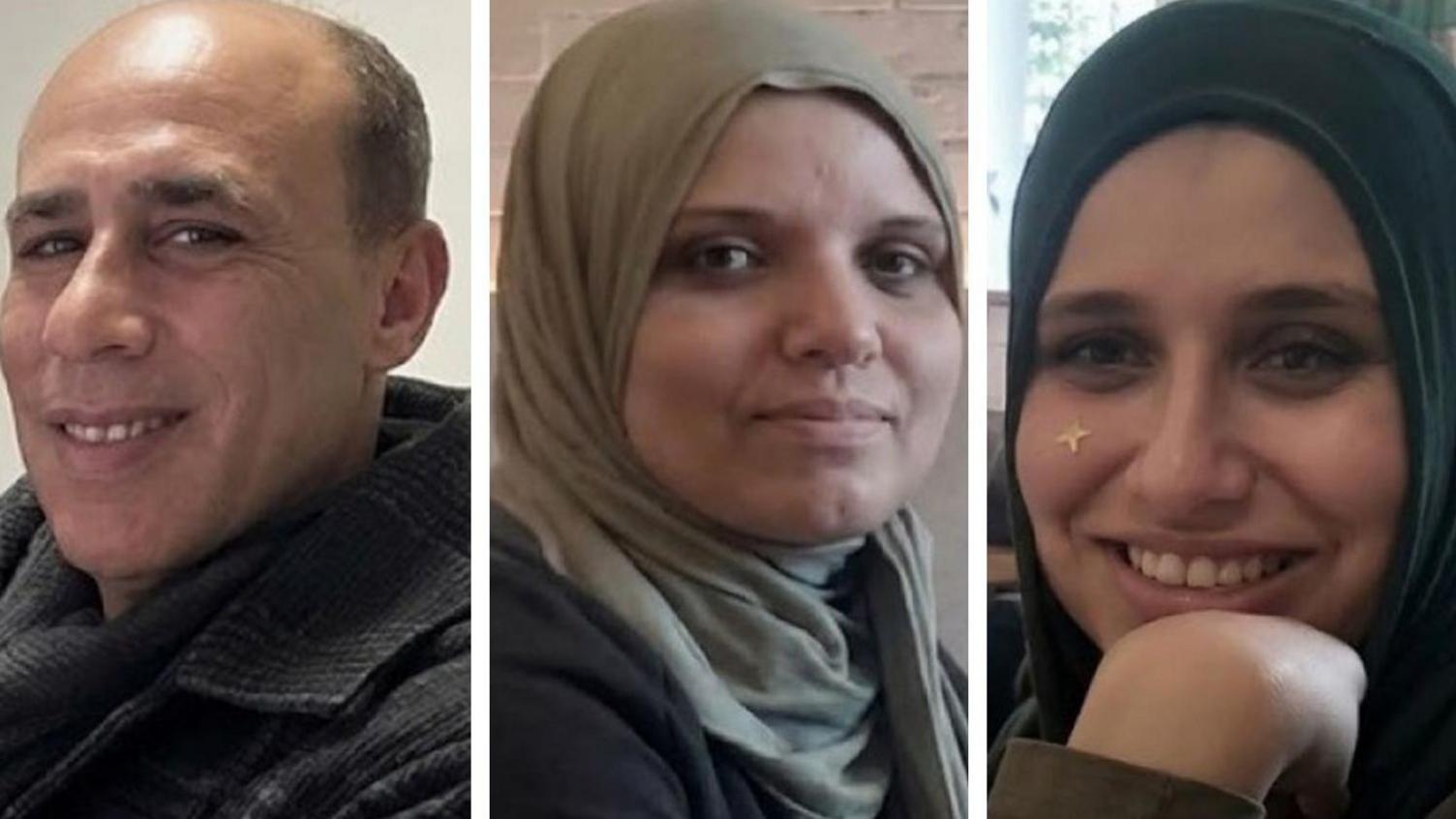 Undated image showing three family members (L-R): Hassan El-Khawas, 55, his partner Zeina Alayn, 37,and their daughter Sara El-Khawas, 14.