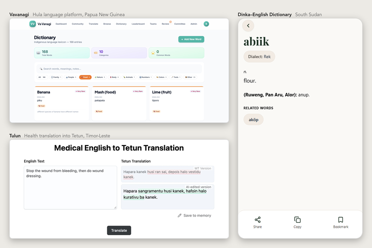 Screenshots of the three tools showing examples of them in action.