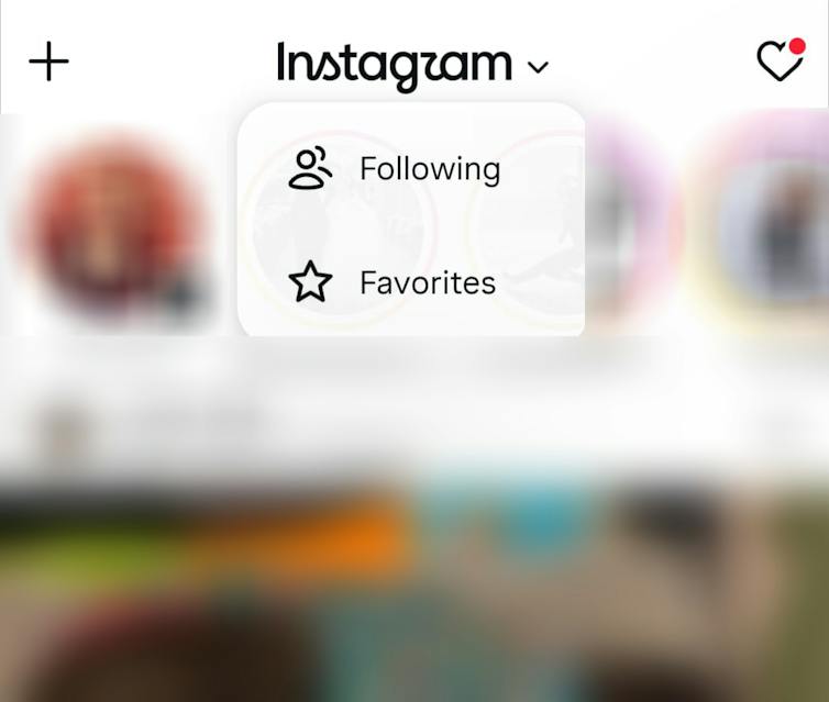 A screenshot showing following and favourites under instagram logo.